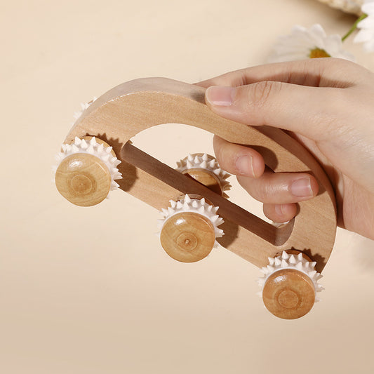 Handheld Massage Roller For Sore Muscle, Wood Therapy Massage Tools For Body, Wooden Fascia Roller For Deep Tissue, Lymphatic Drainage Massager For Legs Thighs Butt Spa 6 Wheels Handheld Wooden Back M - Blessed Corner